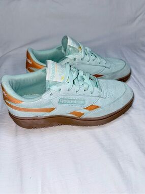 Reebok Classic Platform Sneakers in Mint Green & Orange Accents